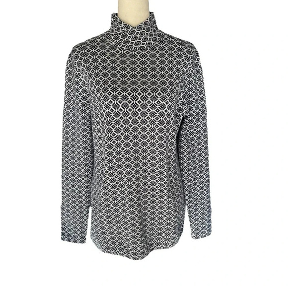 Duluth Trading Mock Neck Blue White Geometric Print Tunic Top Sweater Women Sz M - Picture 3 of 7